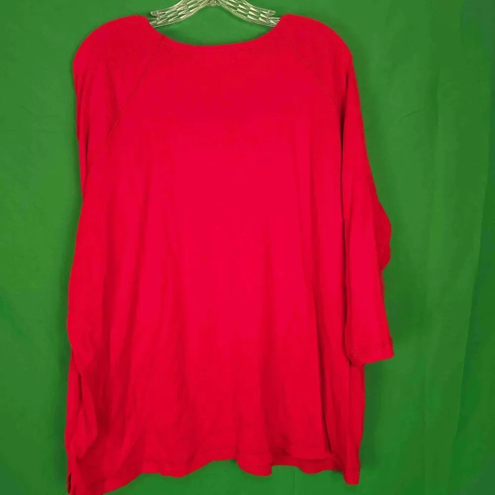Quacker Factory Womens Red Embellished Heart Long Sleeve Shirt 2X Valentines Day